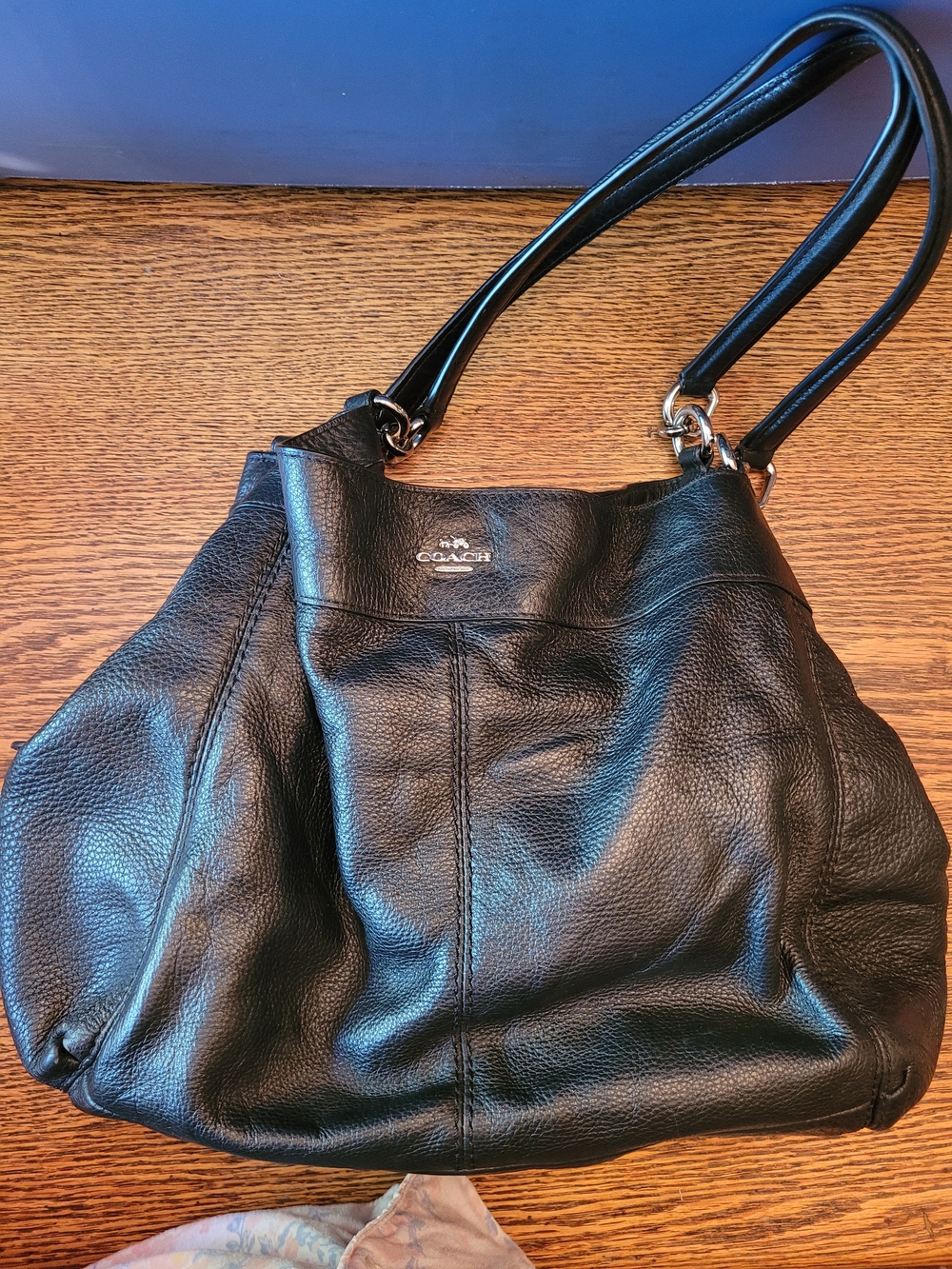 COACH Black Pebbled Leather Lexy Shoulder Tote Purse Silver Hardware